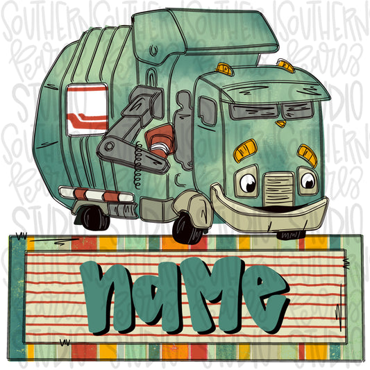 Garbage truck with name patch | Sublimation Design | Digital Download | Women’s, Kids Shirt PNG