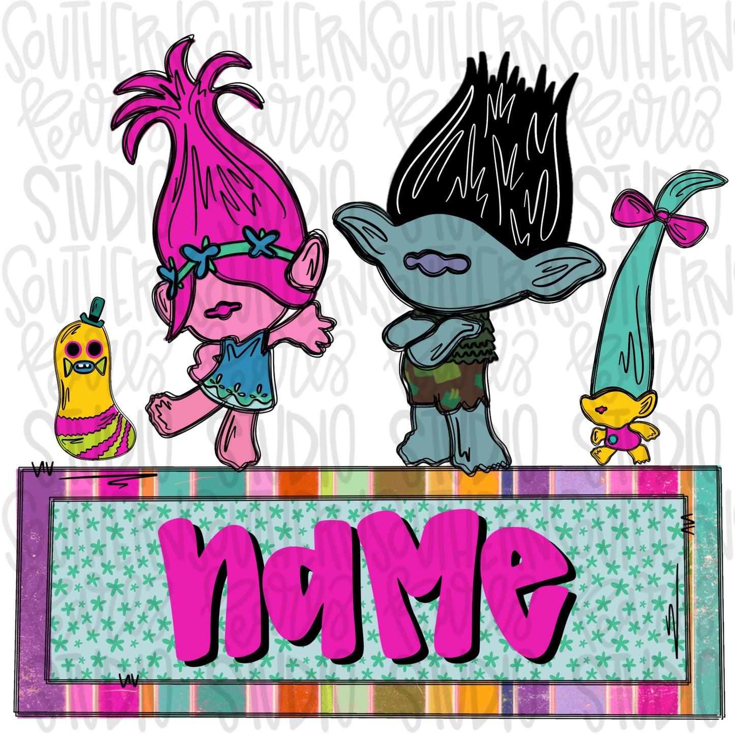 Poppy and friends with name patch  trio | Sublimation Design | Digital Download | Women’s, Kids Shirt PNG