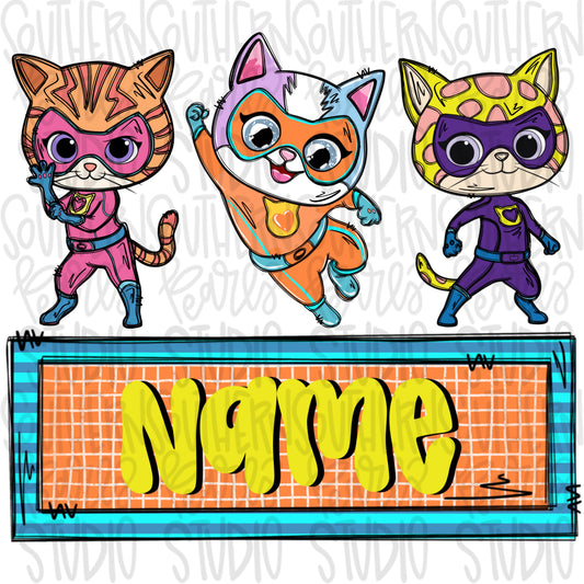 Super cats with boy Name Patch | PNG files| Sublimation Design | Digital Download | Women’s, Kids Shirt PNG SVG