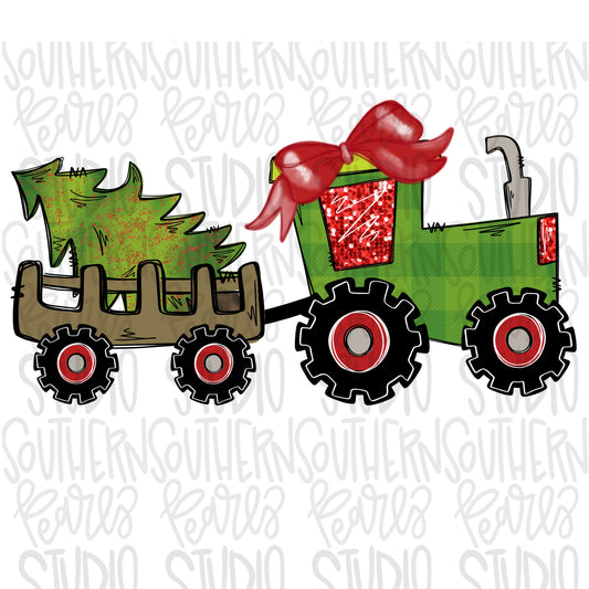 Tractor with Christmas tree girl | Sublimation Design | Digital Download | Women’s, Kids Shirt PNG