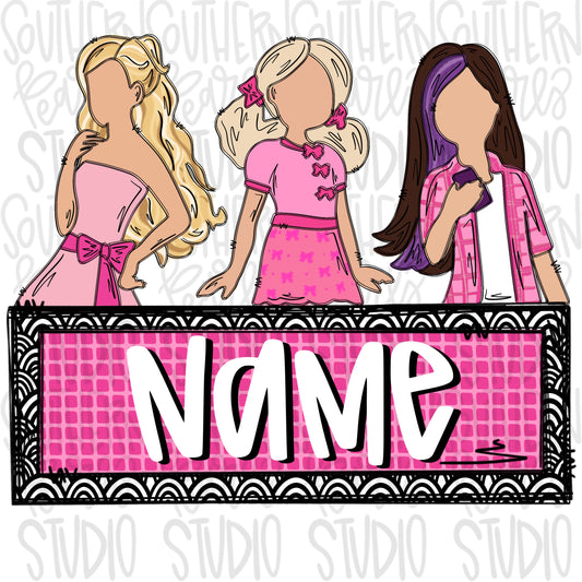 Dolls trio with Name Patch | PNG files| Sublimation Design | Digital Download | Women’s, Kids Shirt PNG SVG