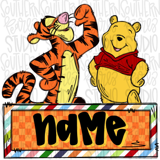Bear and tiger with name patch | PNG files| Sublimation Design | Digital Download | Women’s, Kids Shirt PNG SVG