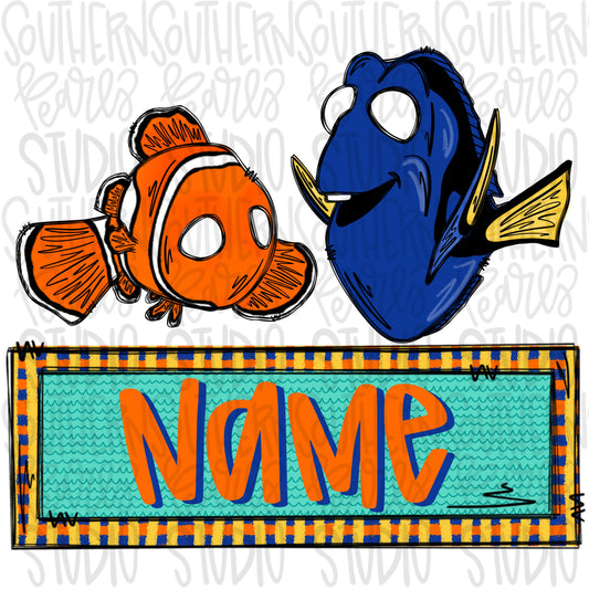 Fish friends with name patch | PNG files| Sublimation Design | Digital Download | Women’s, Kids Shirt PNG SVG