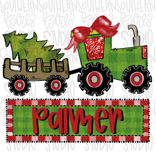 Tractor with Christmas tree name patch girl | Sublimation Design | Digital Download | Women’s, Kids Shirt PNG