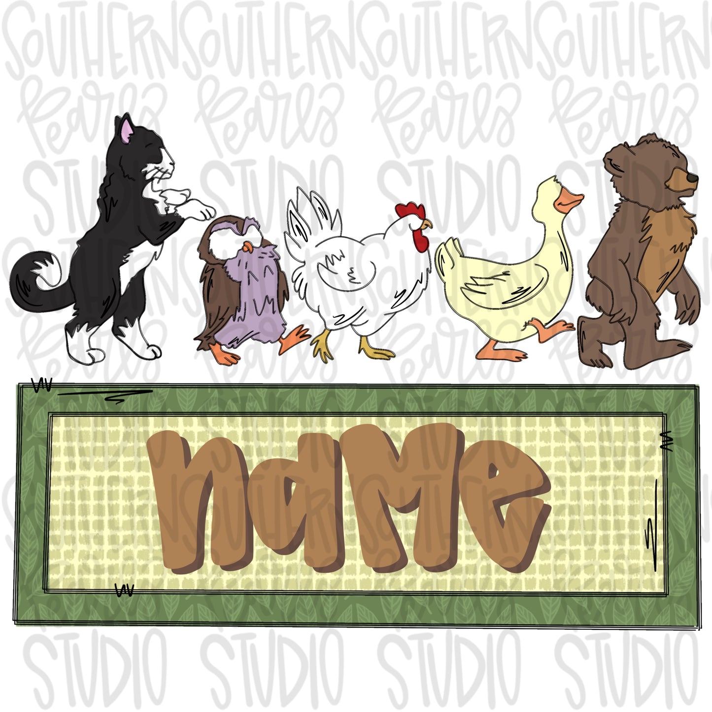 Bear with his friends and name patch | PNG | Sublimation | Design Download l