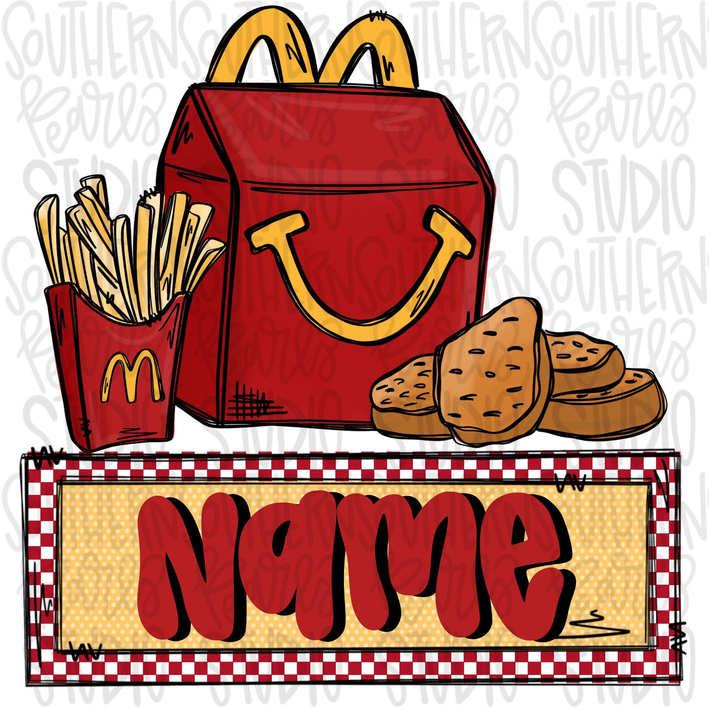 Chicken nuggets and fries with name patch | Sublimation Design | Digital Download | Women’s, Kids Shirt PNG