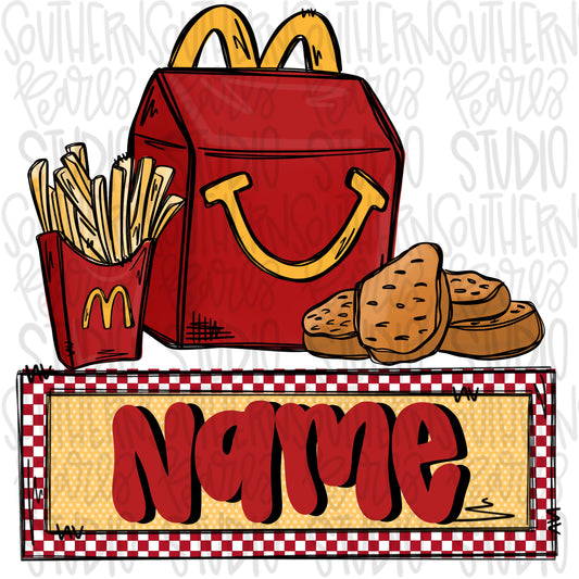 Chicken nuggets and fries with name patch | Sublimation Design | Digital Download | Women’s, Kids Shirt PNG