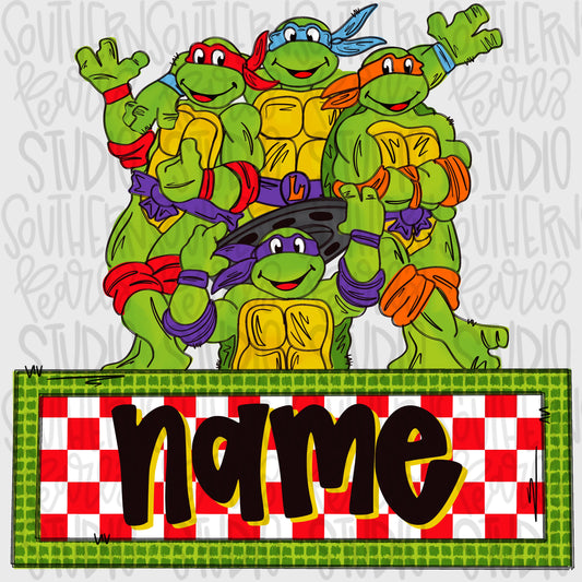 Turtle friends with name patch | Sublimation Design | Digital Download | Women’s, Kids Shirt PNG