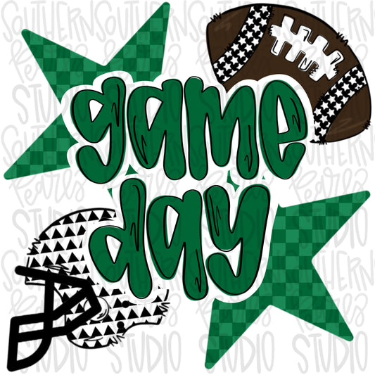 Game Day Football and helmet | dark green | Go Team | PNG | Sublimation | Design Download