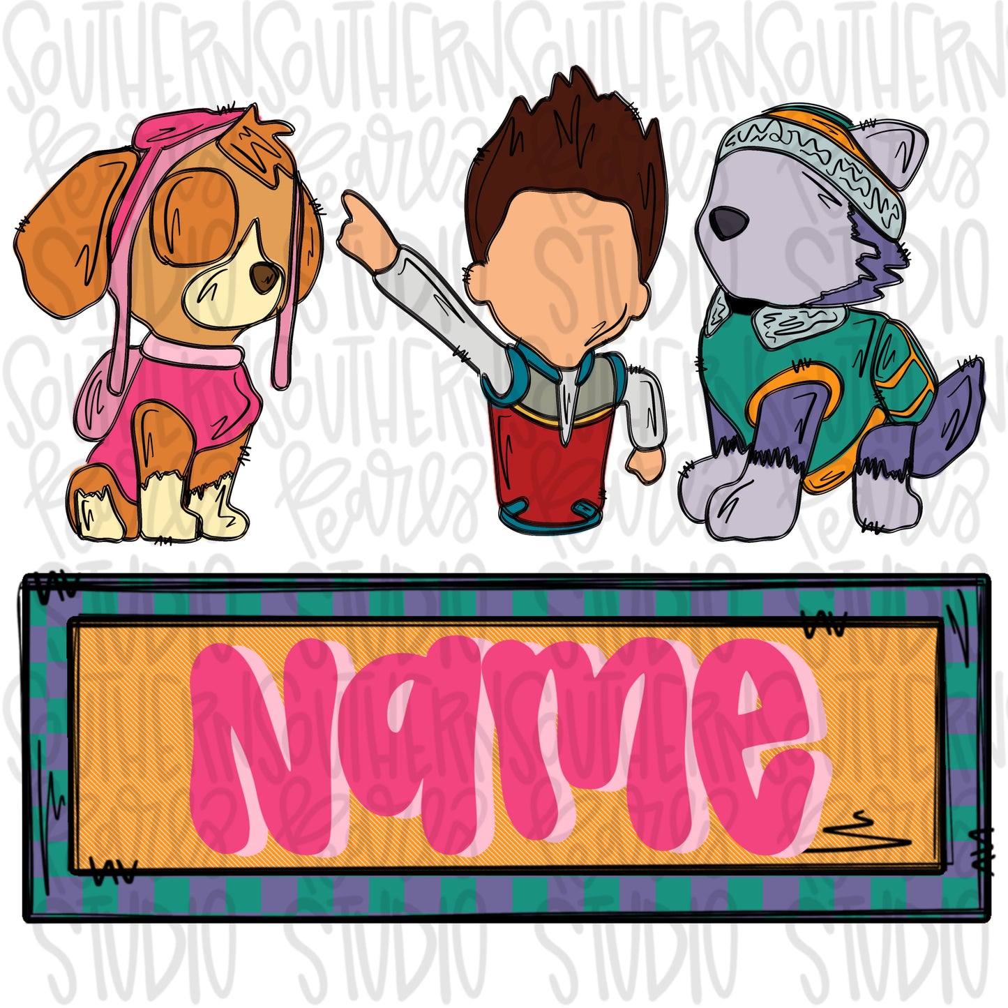 Puppies girl patrol trio with Name Patch | PNG files| Sublimation Design | Digital Download | Women’s, Kids Shirt PNG SVG