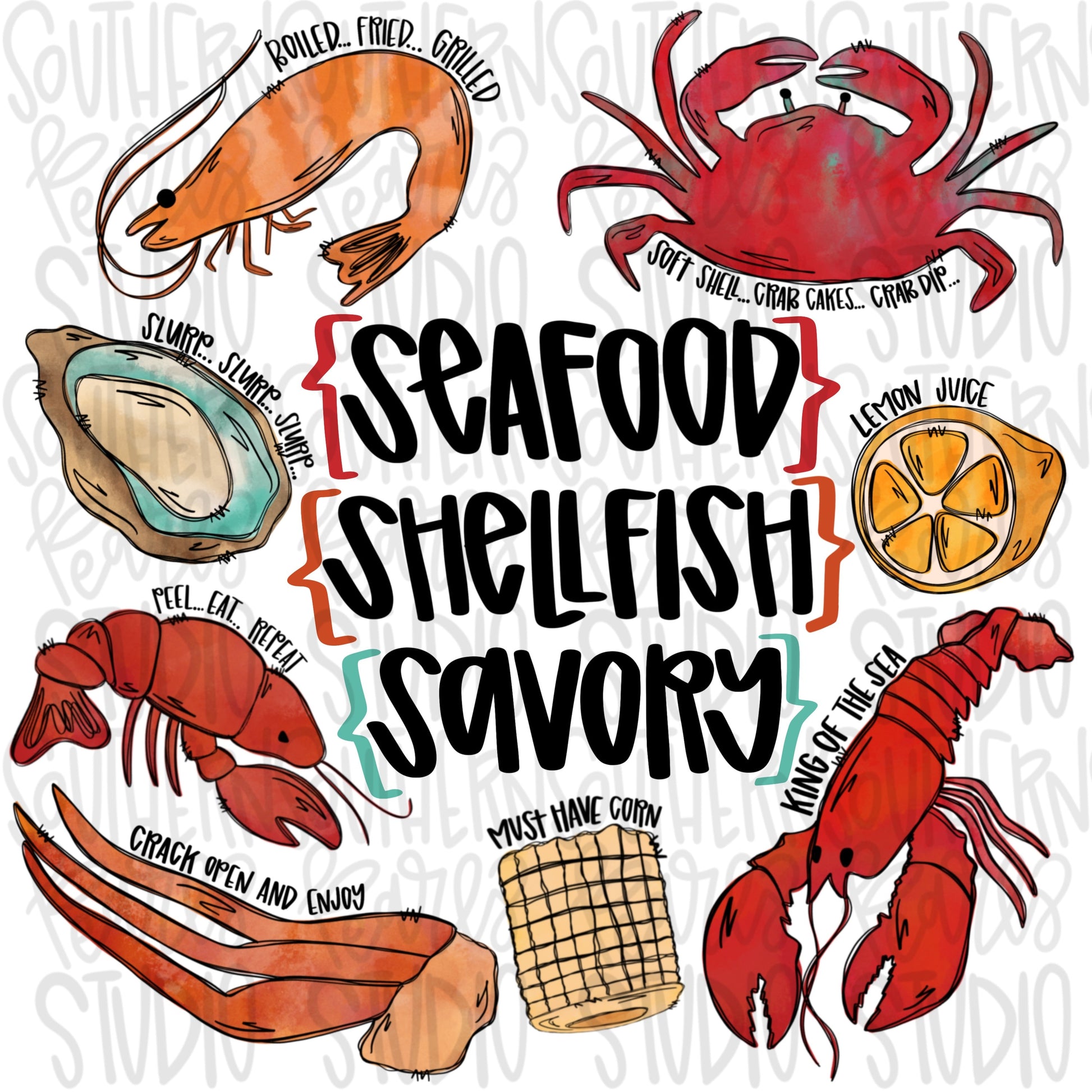 Seafood Shellfish Savory| Crawfish Season | Sublimation Design | Digital Download | Women’s, Kids Shirt PNG