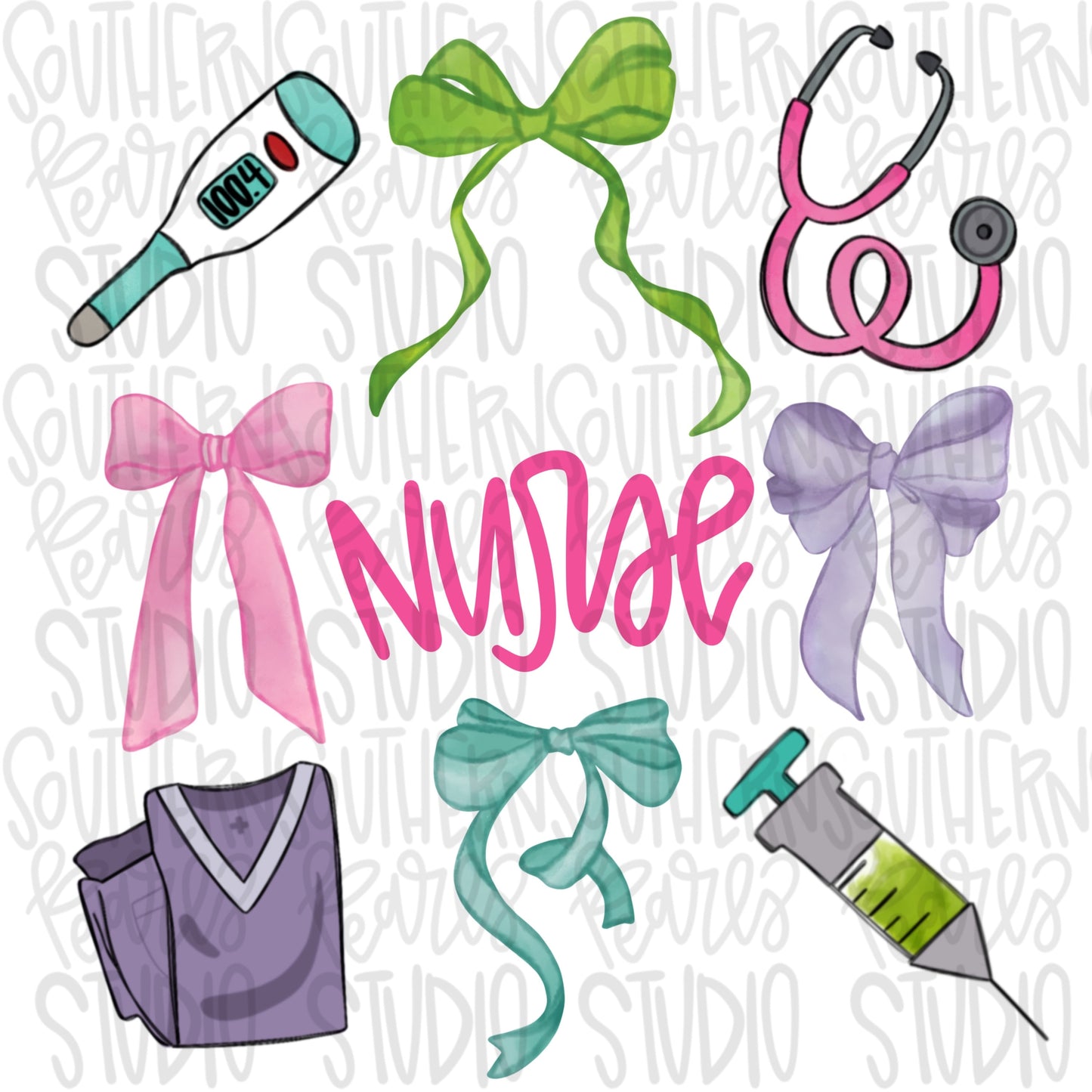 Nurse Bow Collage | Couquette | Sublimation Design | Digital Download | Women’s, Kids Shirt PNG