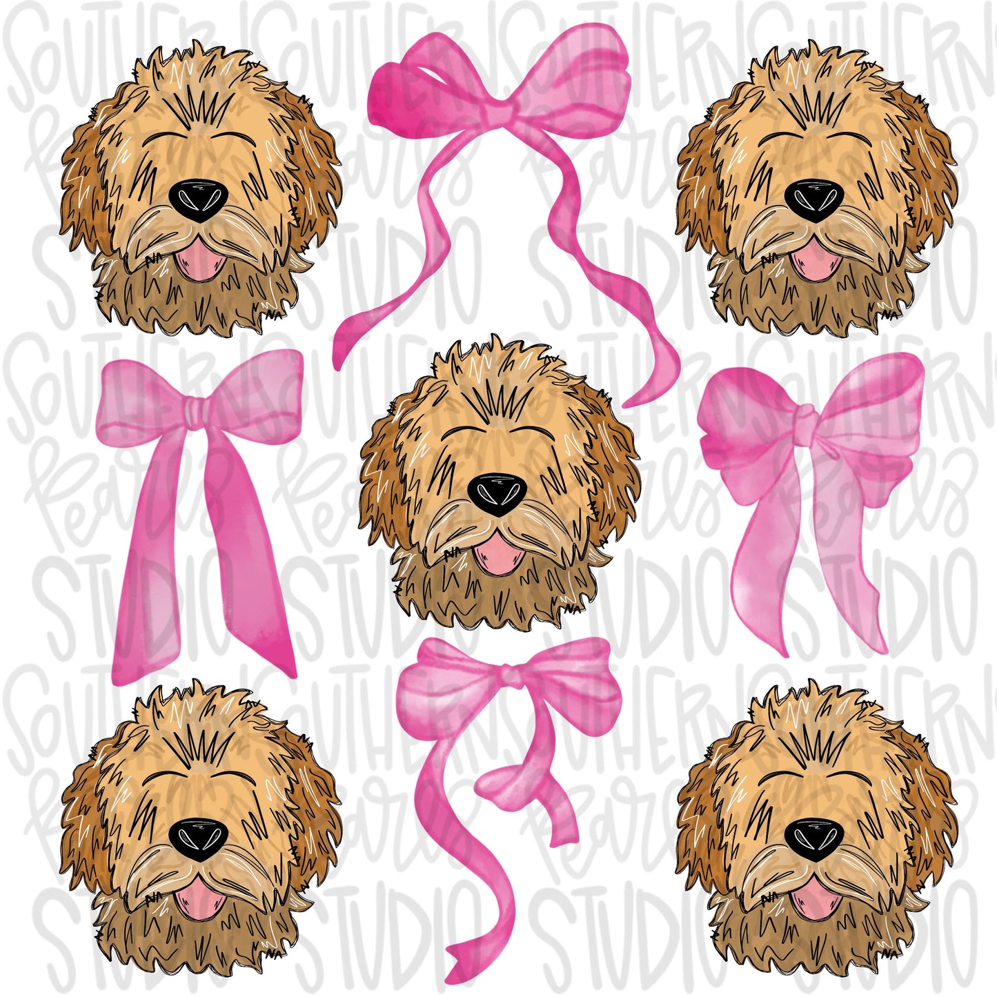 Goldendoodle Bow Collage | Couquette | Sublimation Design | Digital Download | Women’s, Kids Shirt PNG