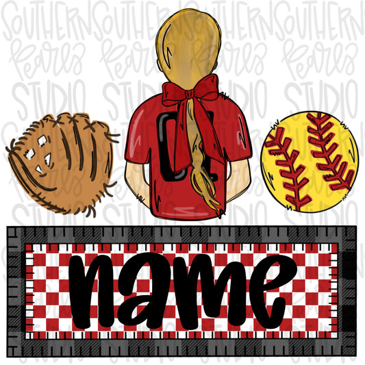 Softball girl name patch red and black | Softball Mom | Sublimation Design | Digital Download | Women’s, Kids Shirt PNG