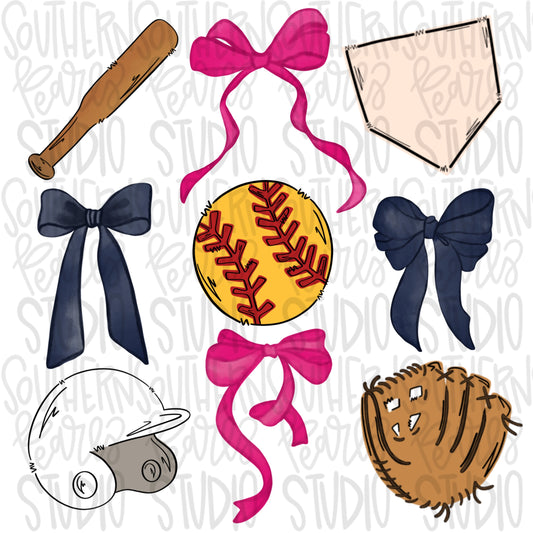 Softball Bow Collage | Couquette | Sublimation Design | Digital Download | Women’s, Kids Shirt PNG