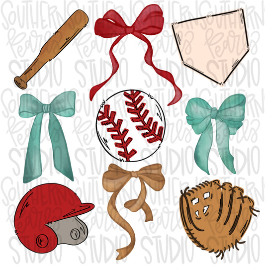 Baseball Bow Collage | Couquette | Sublimation Design | Digital Download | Women’s, Kids Shirt PNG