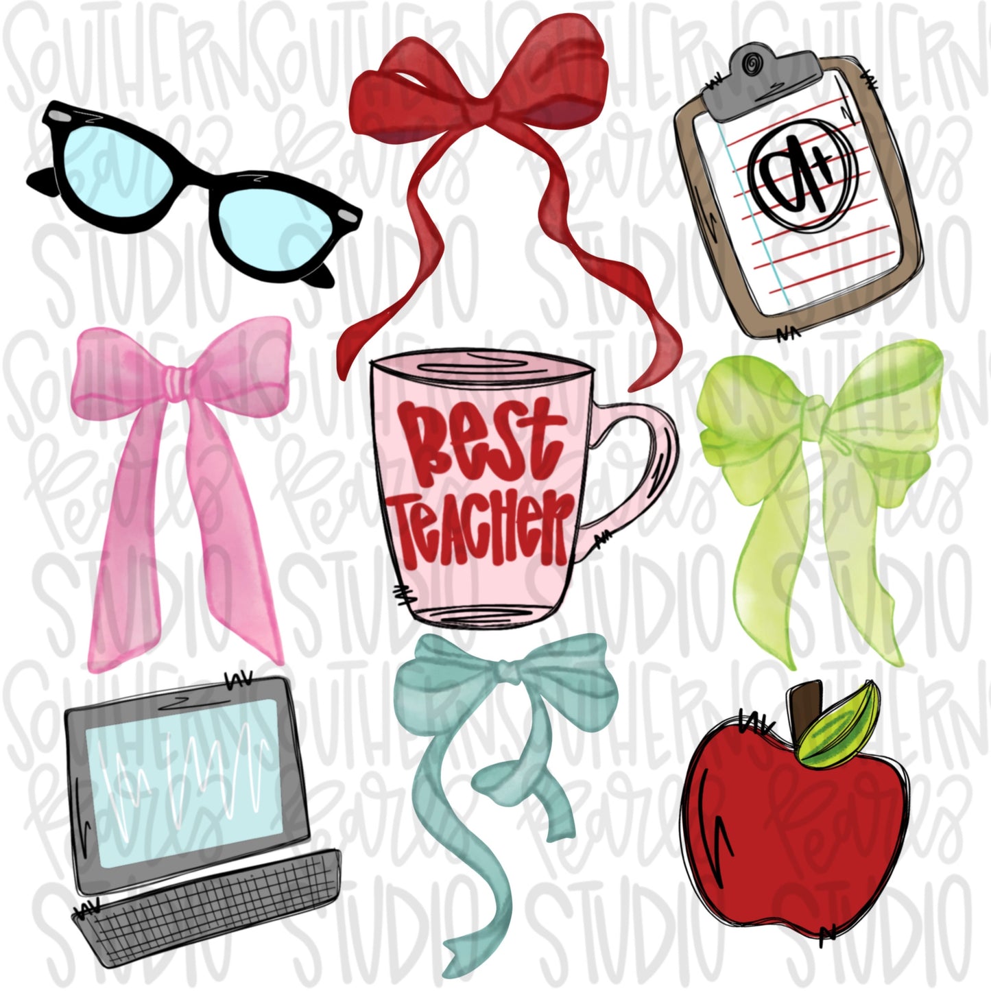 Teacher Bow Collage | Couquette | Sublimation Design | Digital Download | Women’s, Kids Shirt PNG