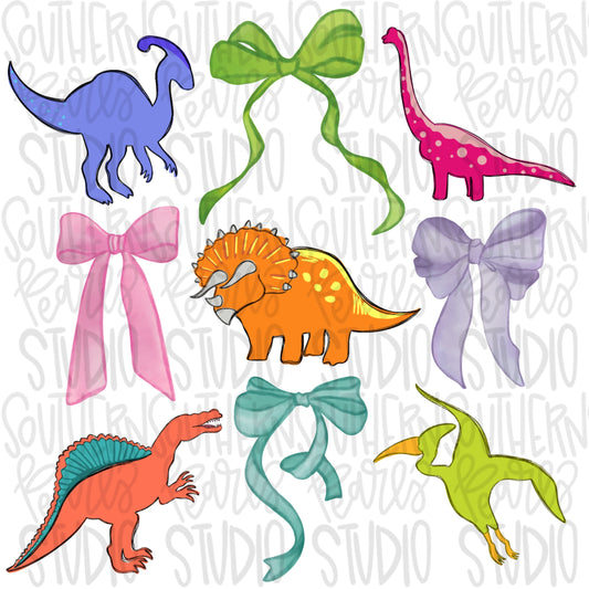 Dinosaur Bow Collage | Couquette | Sublimation Design | Digital Download | Women’s, Kids Shirt PNG