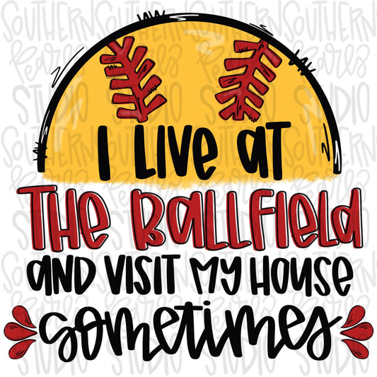 I live at the Ball field softball | Swing Batter Batter | Baseball Mom | Sublimation Design | Digital Download | Women’s, Kids Shirt PNG SVG