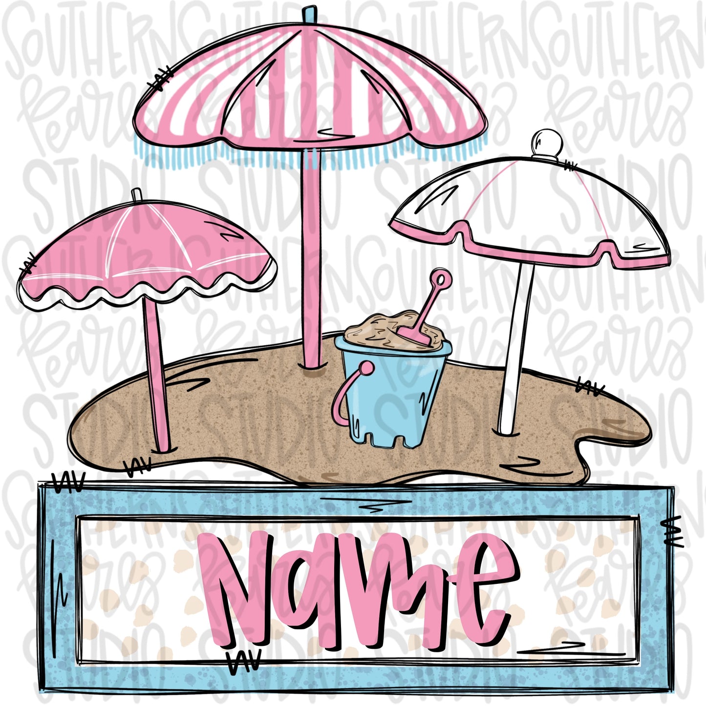 Beach Umbrella girly with Name Patch and Without | 2 PNG files| Sublimation Design | Digital Download | Women’s, Kids Shirt PNG SVG