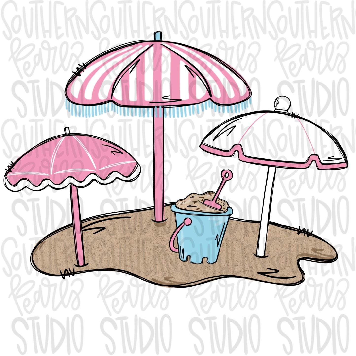 Beach Umbrella girly with Name Patch and Without | 2 PNG files| Sublimation Design | Digital Download | Women’s, Kids Shirt PNG SVG