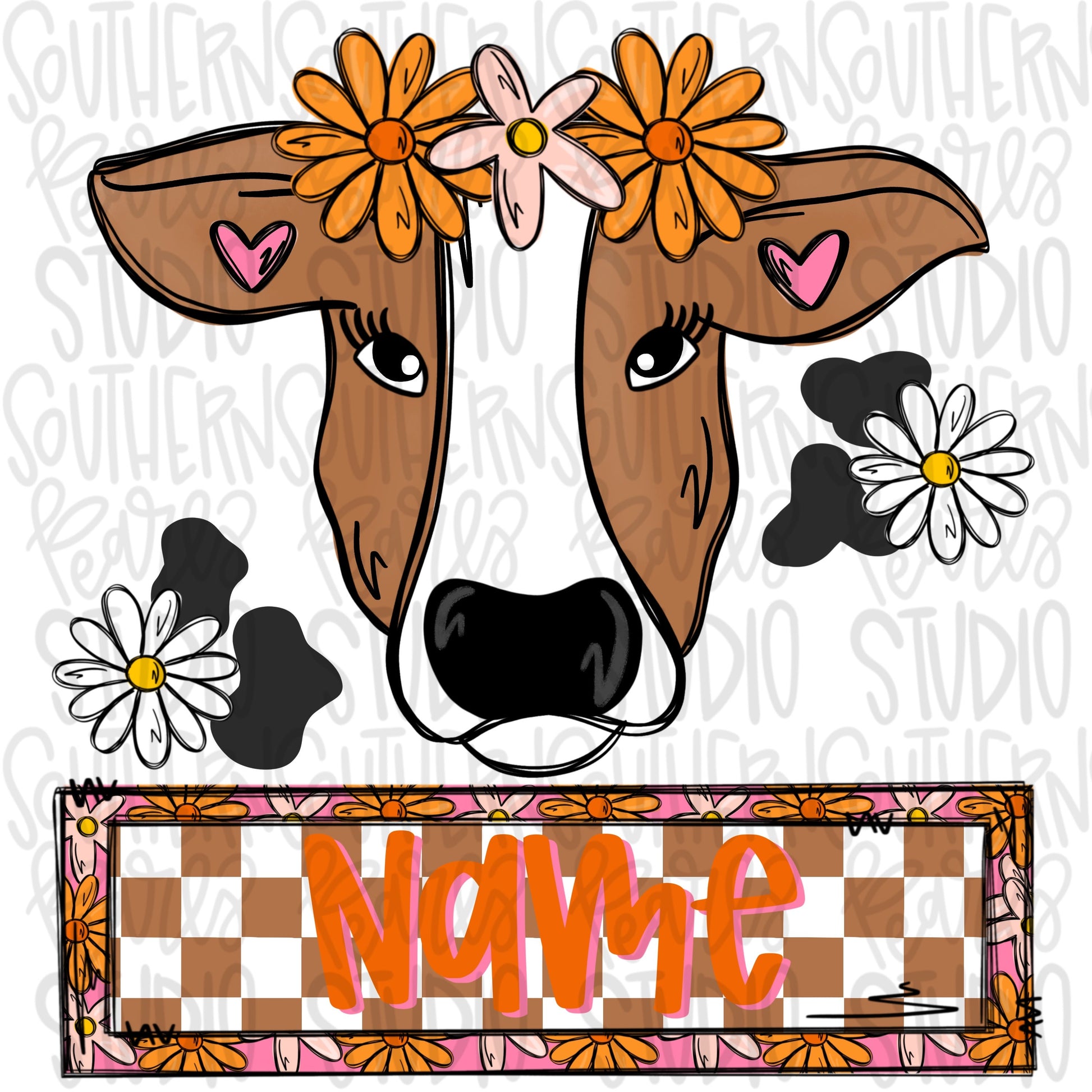 Floral cow head with Name Patch | 2 PNG files| Sublimation Design | Digital Download | Women’s, Kids Shirt PNG SVG