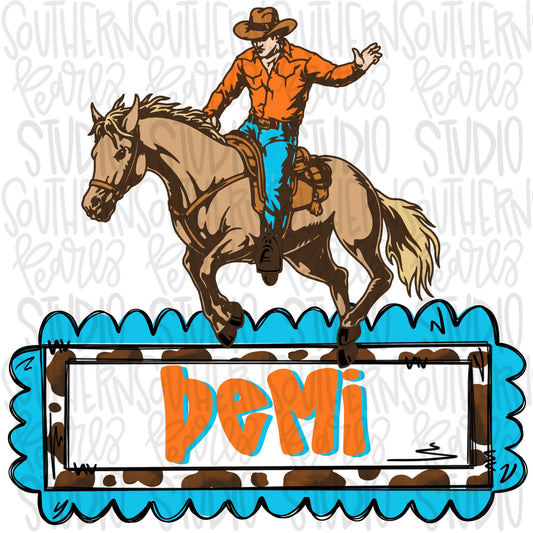 Rodeo Bucking Horse with Name Patch GIRL | Sublimation Design | Digital Download | Women’s, Kids Shirt PNG