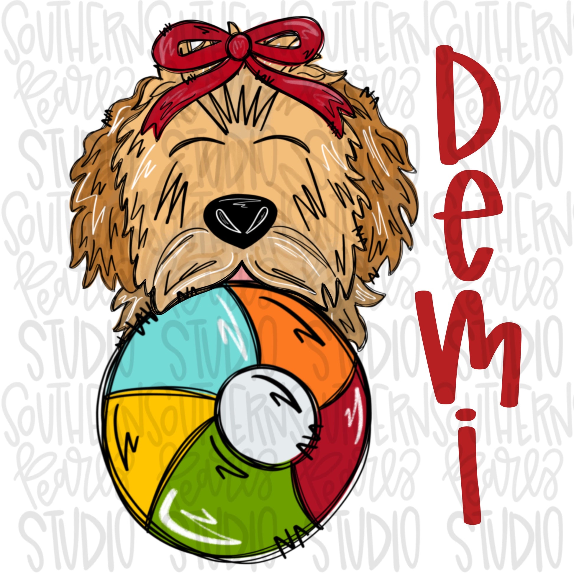 Goldendoodle with Beach Ball Girl | Sublimation Design | Digital Download | Women’s, Kids Shirt PNG SVG