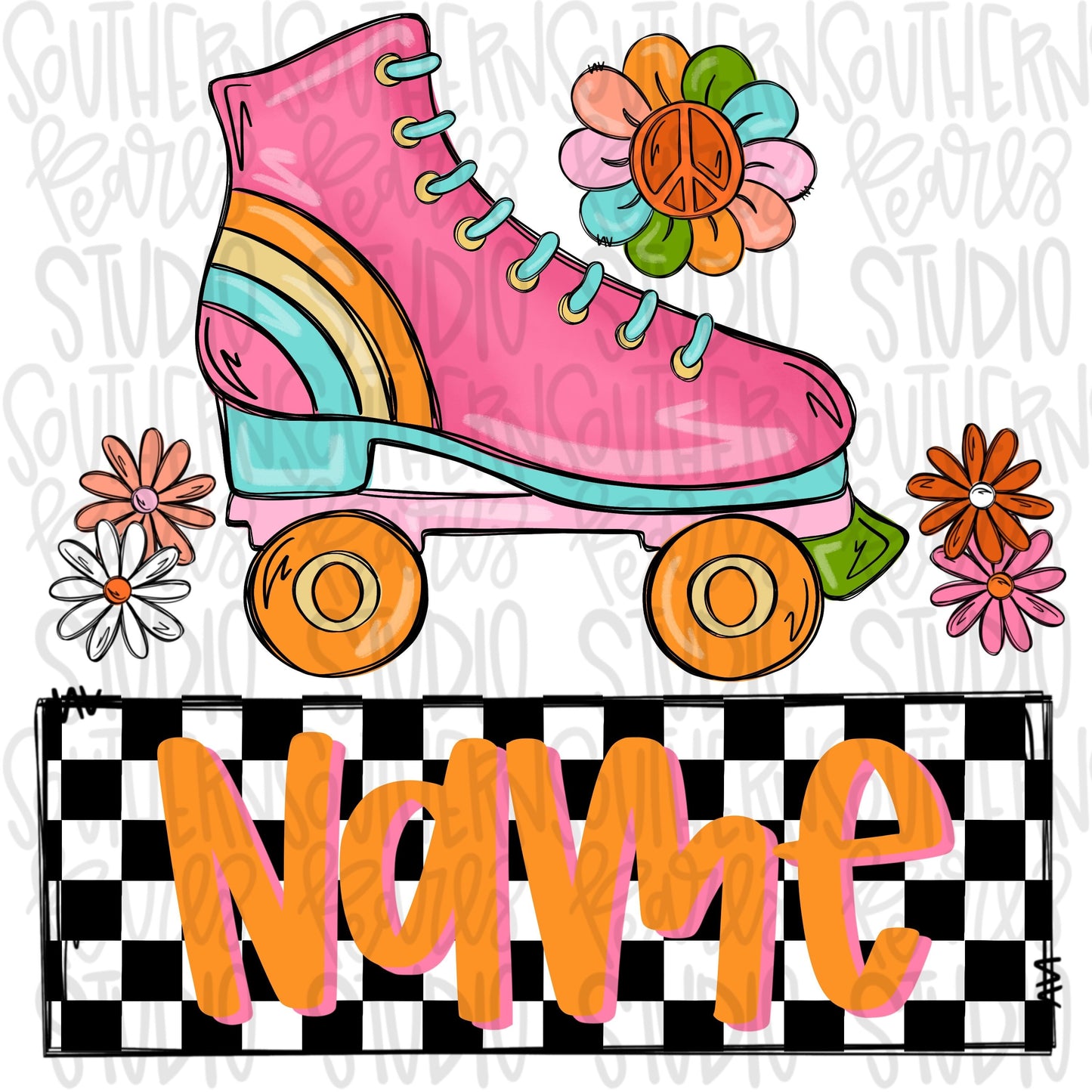 Groovy rollerskates with Name Patch | 2 PNG files| Sublimation Design | Digital Download | Women’s, Kids Shirt PNG SVG