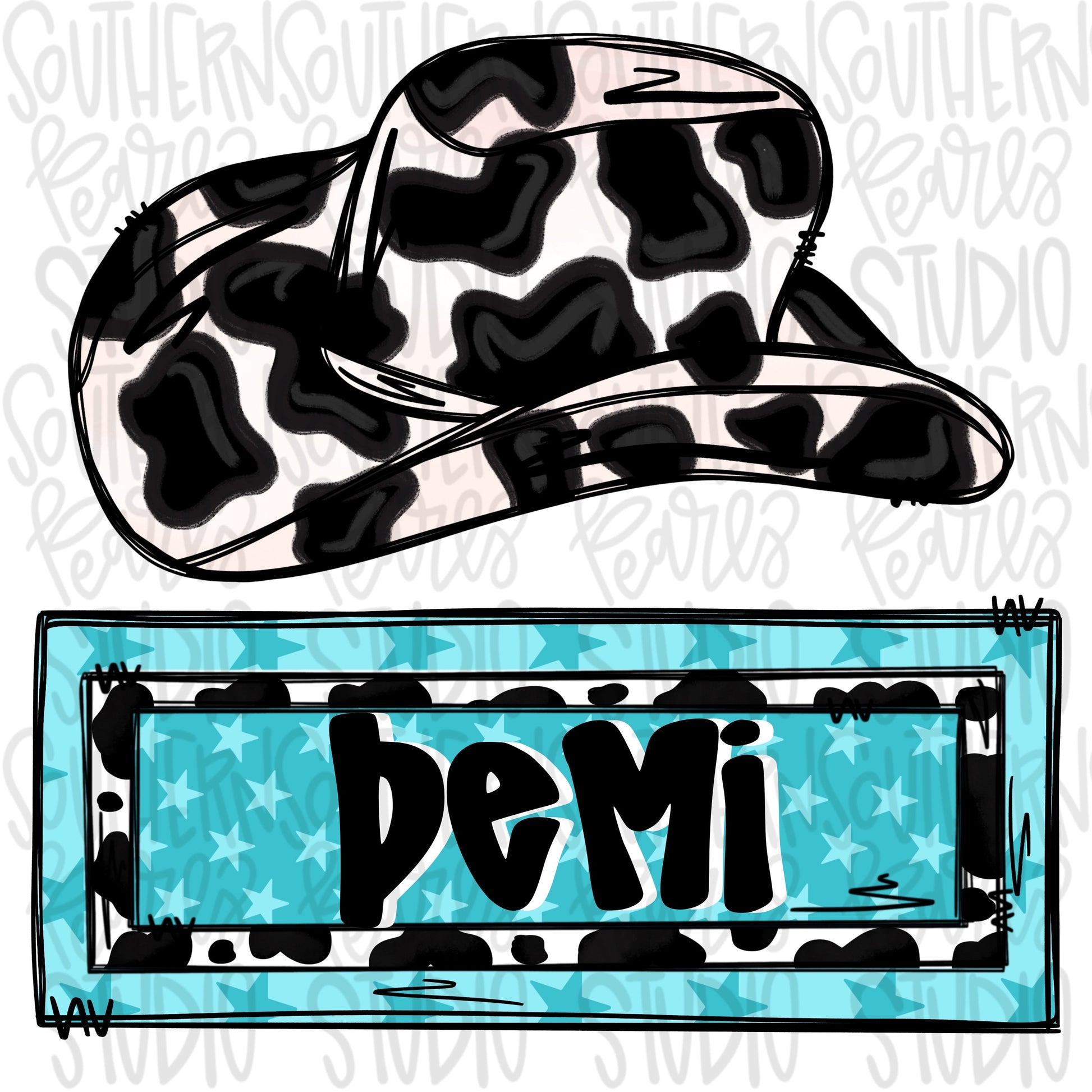 Cowboy hat with Name Patch Cow Print | Western | Country | Sublimation Design | Digital Download | Women’s, Kids Shirt PNG