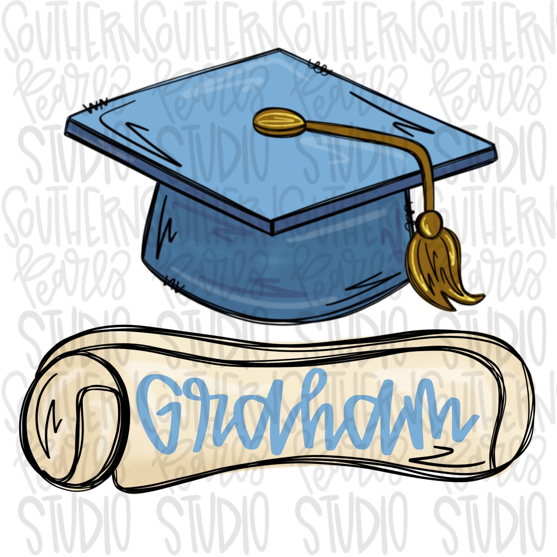 Graduation cap Blue with name patch | Preschool | Kindergarten | Sublimation Design | Digital Download | Women’s, Kids Shirt PNG