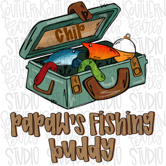 Papaws fishing buddy | Fishing tackle box with Name Patch BOY | Sublimation Design | Digital Download | Women’s, Kids Shirt PNG SVG