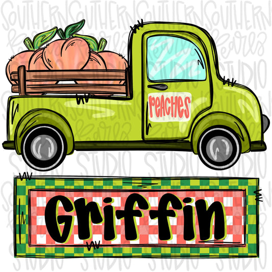 Peaches Truck with Name Patch Boy | Sublimation Design | Digital Download | Women’s, Kids Shirt PNG