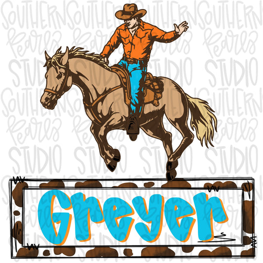 Rodeo Bucking Horse with Name Patch BOY | Sublimation Design | Digital Download | Women’s, Kids Shirt PNG