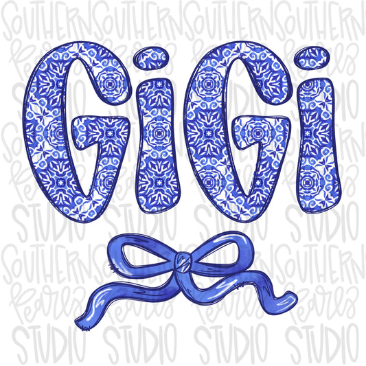 GiGi blue floral with bow | Sublimation Design | Digital Download | Women’s, Kids Shirt PNG