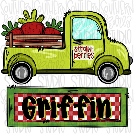 Strawberry Truck with Name Patch Boy | Sublimation Design | Digital Download | Women’s, Kids Shirt PNG