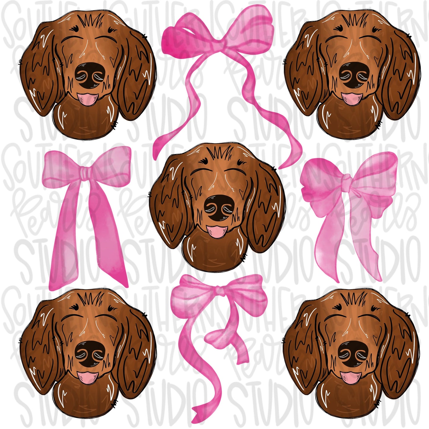 Dachshund Bow Collage | Couquette | Sublimation Design | Digital Download | Women’s, Kids Shirt PNG