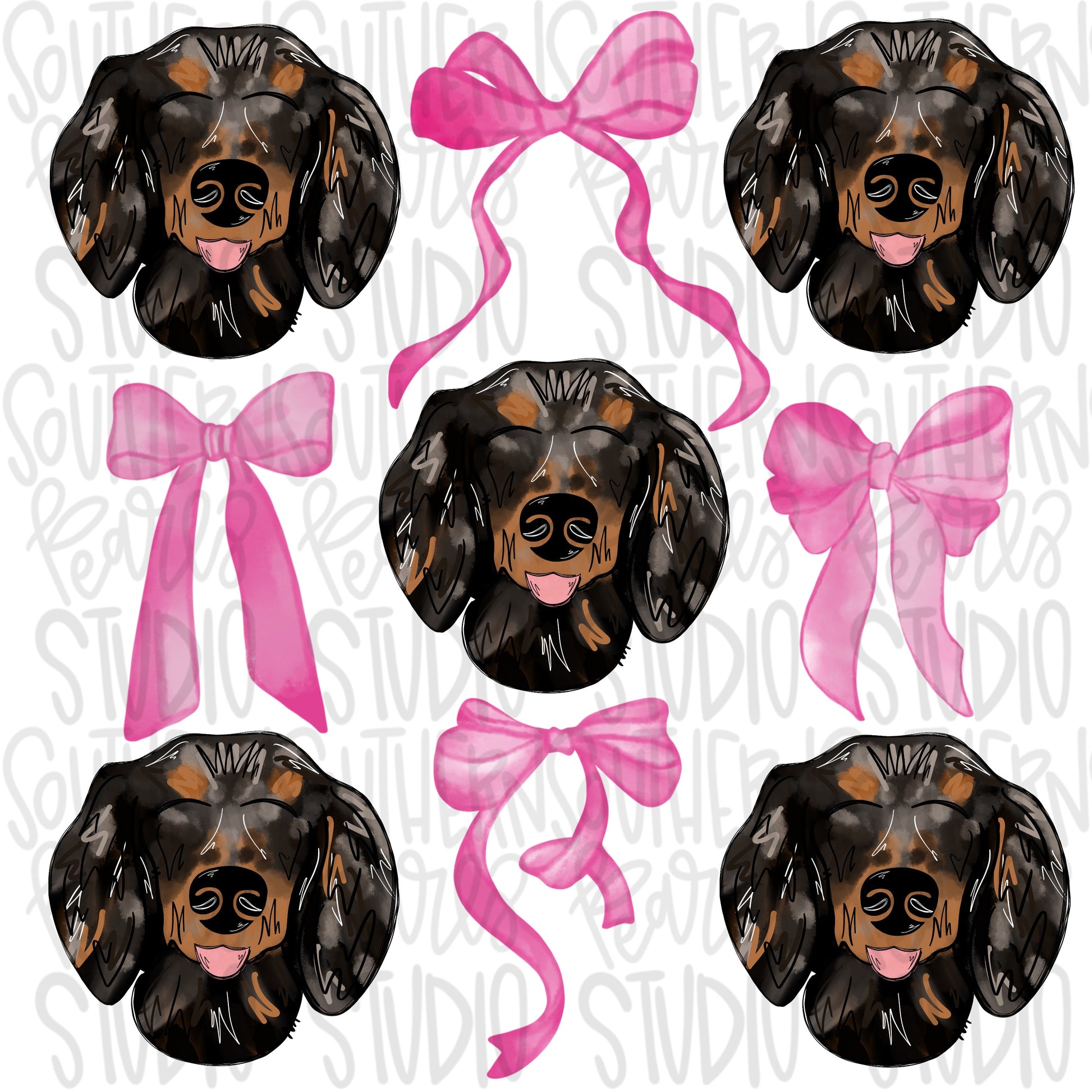 Dachshund Bow Collage | Couquette | Sublimation Design | Digital Download | Women’s, Kids Shirt PNG