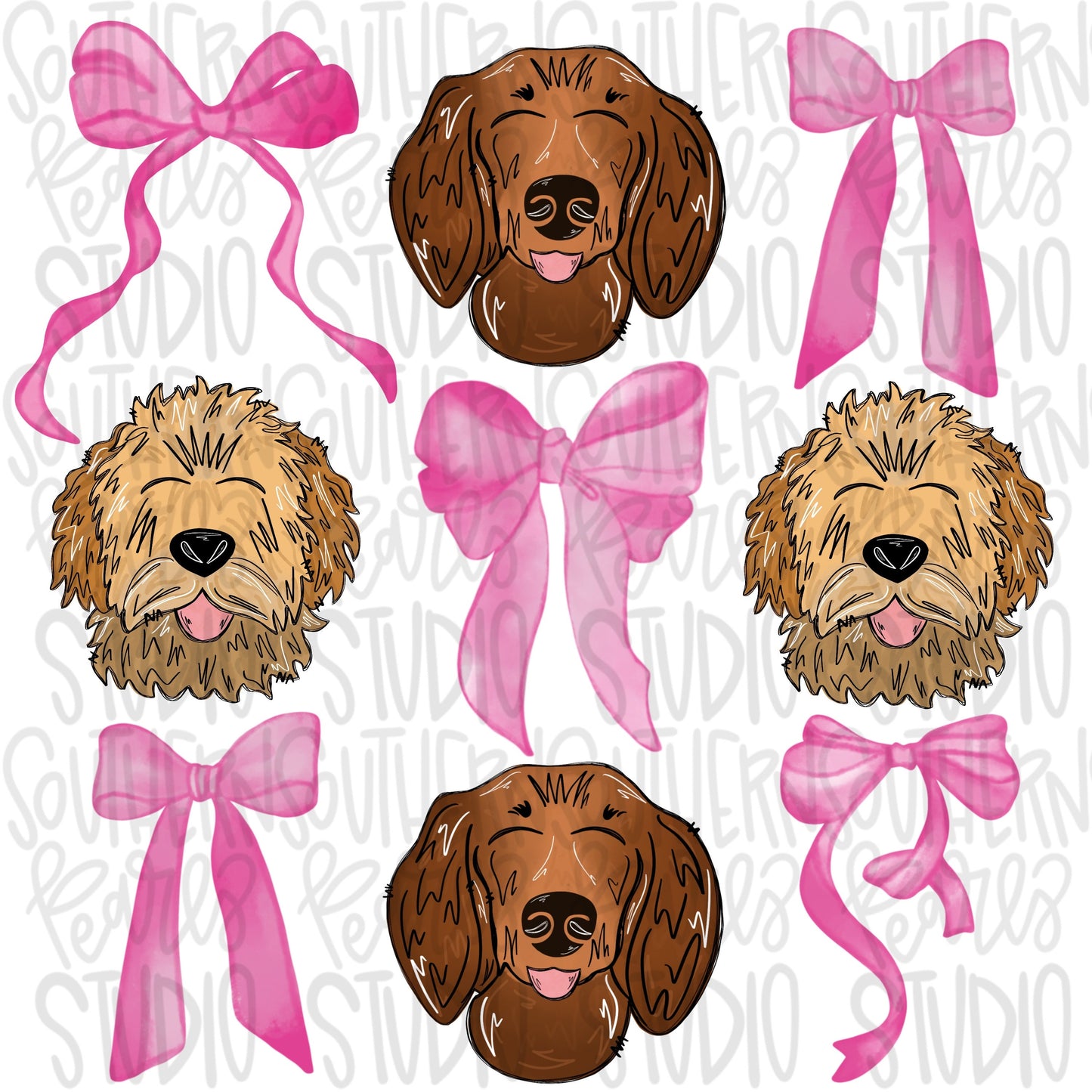 Goldendoodle and dachshund Bow Collage | Couquette | Sublimation Design | Digital Download | Women’s, Kids Shirt PNG