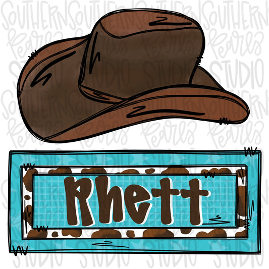 Cowboy hat with Name Patch | Western | Country | Sublimation Design | Digital Download | Women’s, Kids Shirt PNG