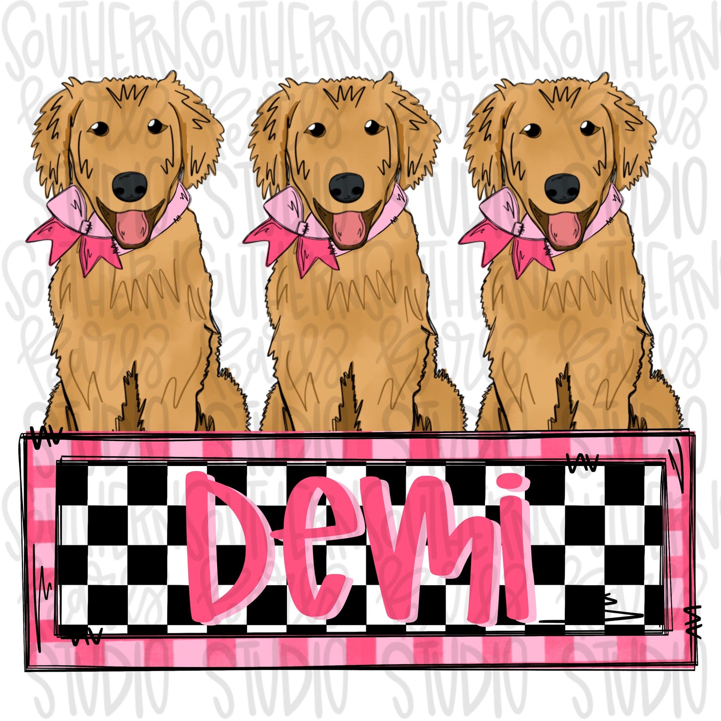 Golden retrievers trio girls with black and white patch | Sublimation Design | Digital Download | Women’s, Kids Shirt PNG