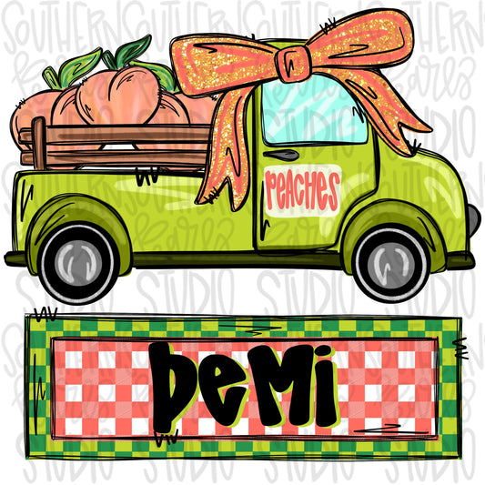 Peaches Truck with Name Patch Girl | Sublimation Design | Digital Download | Women’s, Kids Shirt PNG