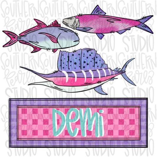 Marine life trio name patch girly | Sublimation Design | Digital Download | Women’s, Kids Shirt PNG