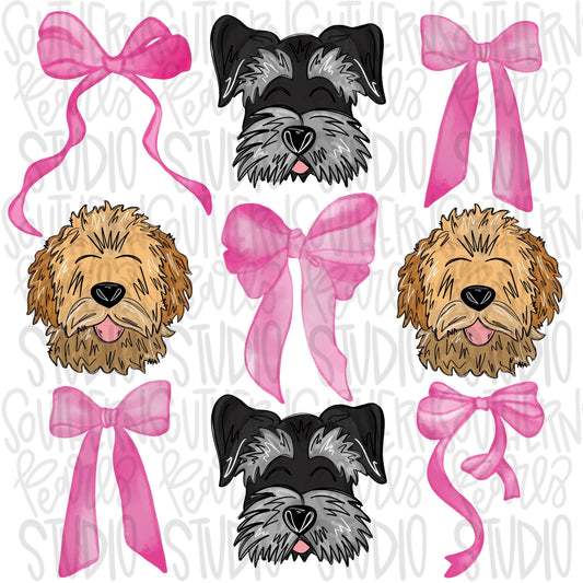 Goldendoodle and schnauzer Bow Collage | Couquette | Sublimation Design | Digital Download | Women’s, Kids Shirt PNG