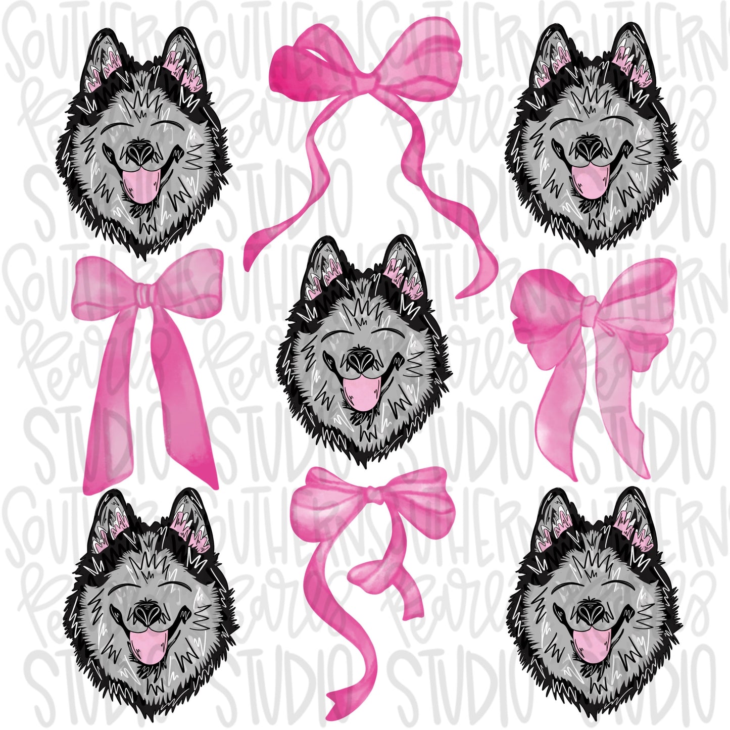 Husky Bow Collage | Couquette | Sublimation Design | Digital Download | Women’s, Kids Shirt PNG