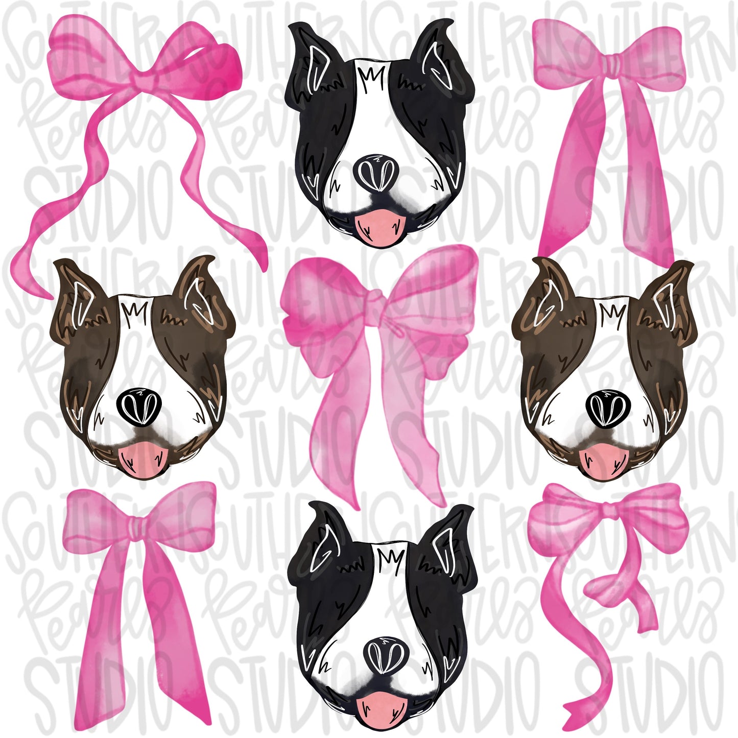 Pit bull Bow Collage | Couquette | Sublimation Design | Digital Download | Women’s, Kids Shirt PNG