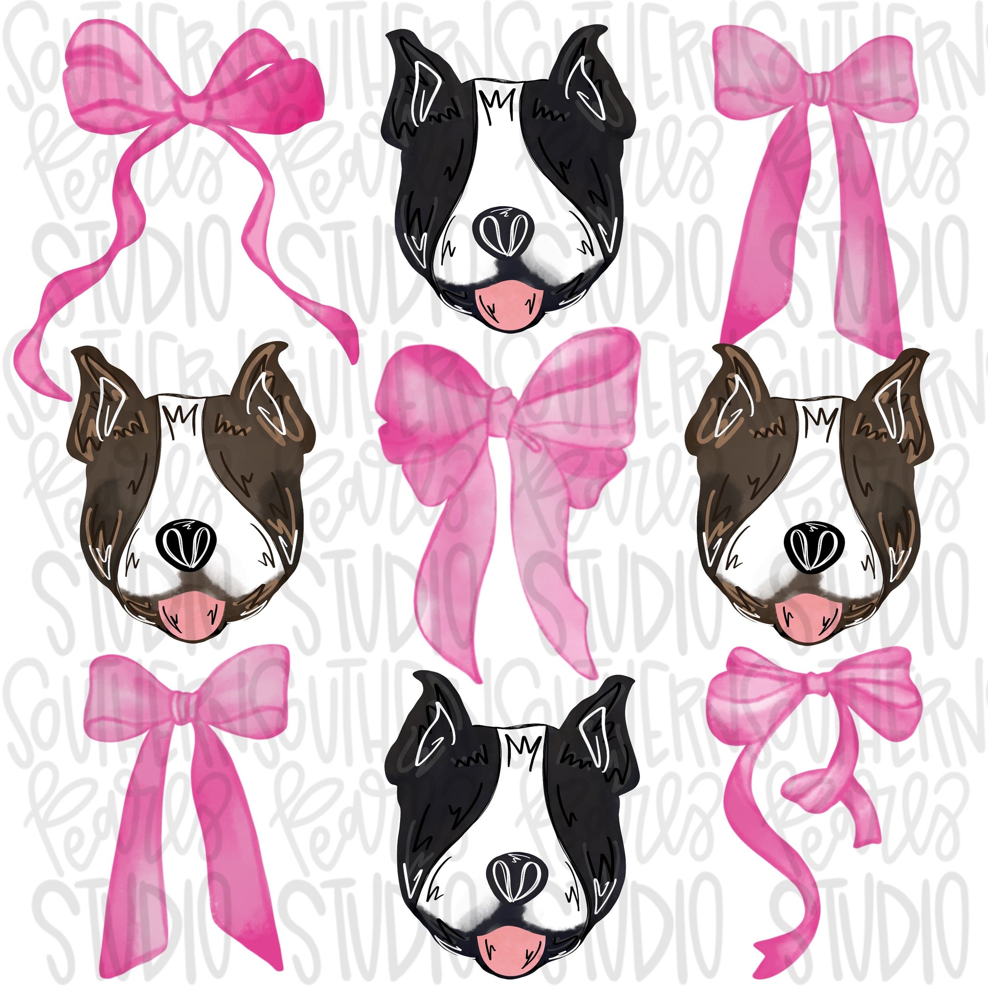 Pit bull Bow Collage | Couquette | Sublimation Design | Digital Download | Women’s, Kids Shirt PNG