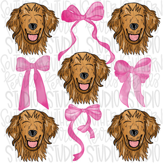 Golden retriever Bow Collage | Couquette | Sublimation Design | Digital Download | Women’s, Kids Shirt PNG