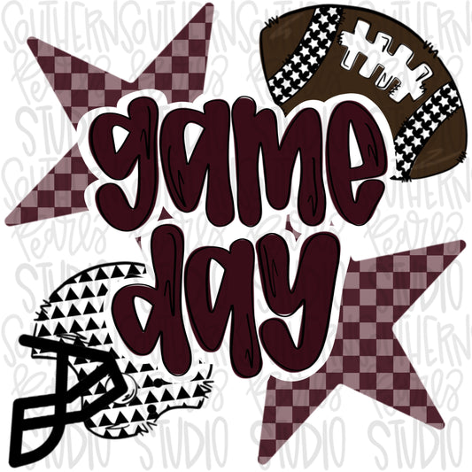 Game Day Football and helmet | maroon | Go Team | PNG | Sublimation | Design Download