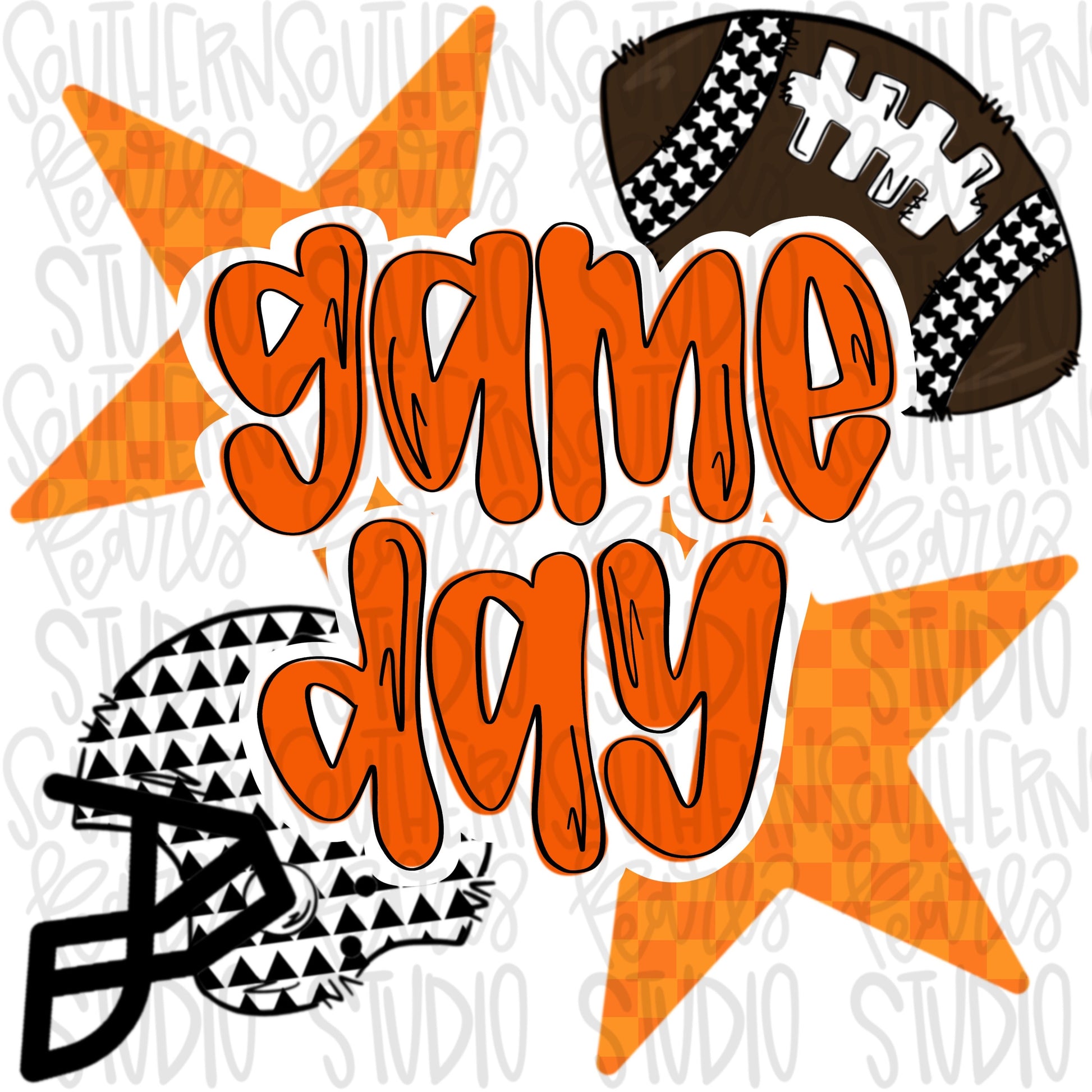 Game Day Football and helmet | orange | Go Team | PNG | Sublimation | Design Download